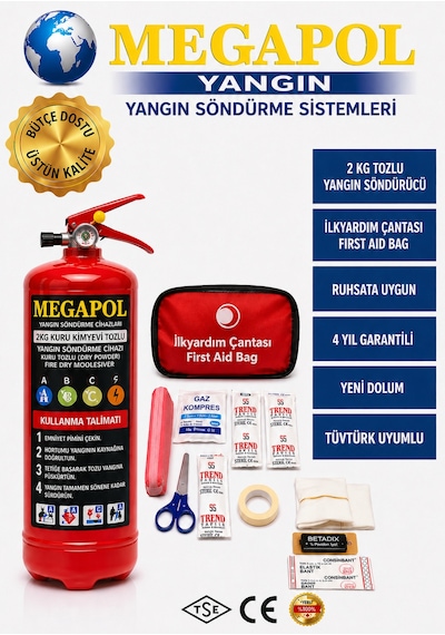 2 Kg Kkt Tozlu Ve İlk Yardım Seti Yangın Söndür Tüpü, Araç Yangın Tüpü ,