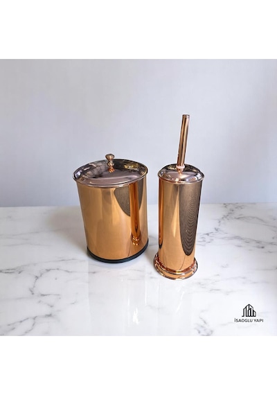 İsaoğlu Yapı Bakır Kova Ve Fırça Seti Premium Metal Vintage Kova Bronz Bakır Set Bakır