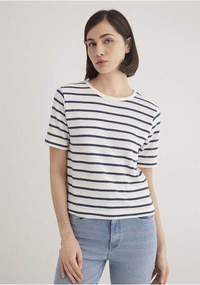 Mavi Kadın Bisiklet Yaka Penye Navy Blazer Stripe 1612126-86625 Mavi