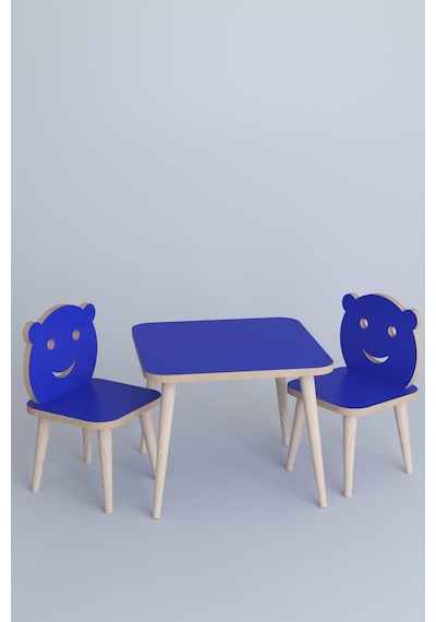 Bambi Yaz Sil Yüzey Çocuk Masa Sandalye Takımı 1 Aktivite Oyun Masası 2 Sandalye - Mavi