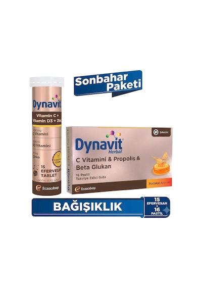 Dynavit Vitamin C Vitamin D3 Çinko 15 Efervesan & Beta Glukan 16 Pastil - Sonbahar Paketi