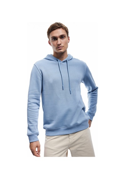 Koton Şardonlu Uzun Kollu Basic Kapşonlu Sweatshirt Mavi 6wam70015mk