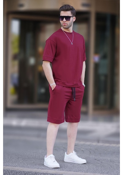 Madmext Bordo Bisiklet Yaka Basic Erkek Şort Takımı 5953-bordo Bordo