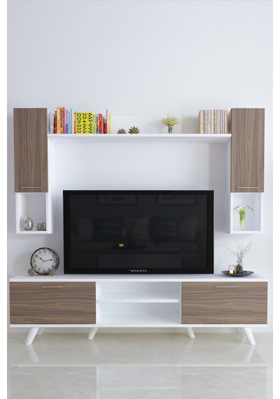 Moonlife Istanbul Dolaplı Kapaklı Tv Ünitesi Beyaz Ceviz