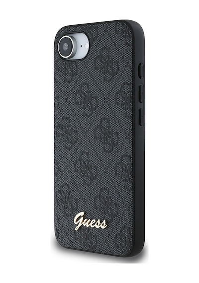 Apple iPhone 16e Uyumlu Kılıf Guess Lisanslı 4g Desenli Script Metal Logolu Kapak Siyah