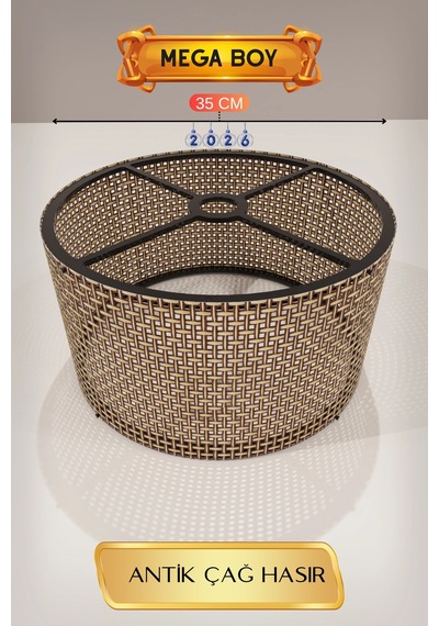 Şık Antik Çağ Hasır Lambader Başlığı 35 Cm Modern Tasarım