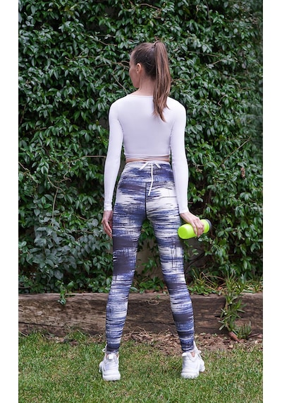 Lismina V Yaka Uzun Kollu Beli Bağcıklı Spor Crop Tişört Beyaz