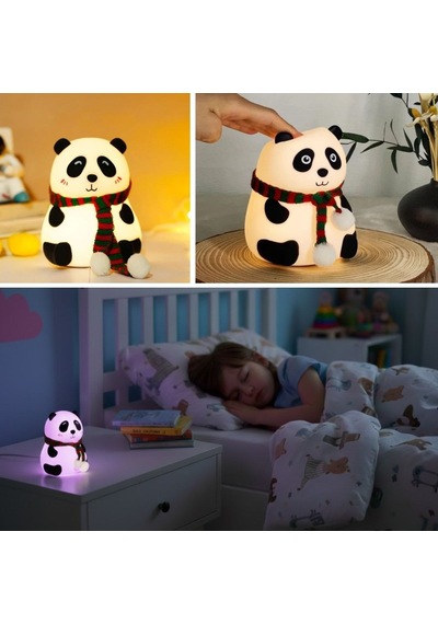 5 Farklı Renk Modlu Panda Figürlü Pofuduk Led Gece Lambası Yumuşak Dokulu Çocuk Odası Ve Dekoratif Şarjlı Ortam Işığı Diğer