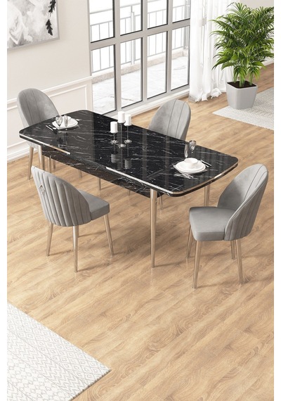 Canisa Edaf Serisi 80x132 Açılabilir Siyah Mermer Desen Mutfak Masa Takımı 4 Gri Sandalye Krom Detay Masa Siyah Mermer Desen Sandalye Gri Krom Ayak Canisa Edaf Serisi 80x132 Açılabilir Siyah Mermer Desen Mutfak Masa Takımı 4 Gri Sandalye Krom Detay Masa Siyah Mermer Desen Sandalye Gri Krom Ayak