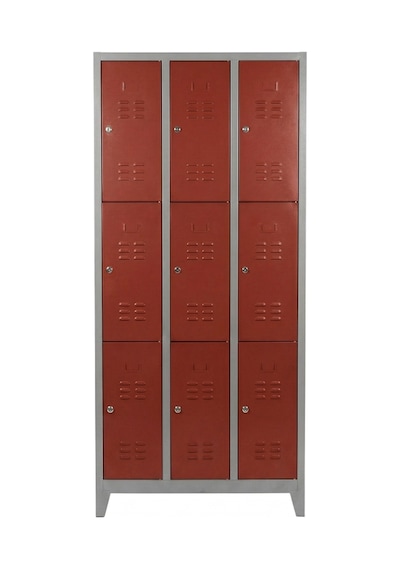 9 Gözlü Ekonomik Soyunma Dolabı Kırmızı 97x37x198