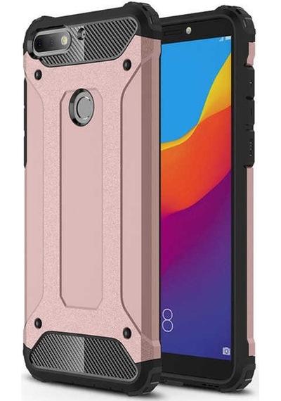 Noktaks - Huawei Uyumlu Huawei Y7 2018 - Kılıf Çift Katman Zırh Tank Crash Military Kapak - Rose Gold