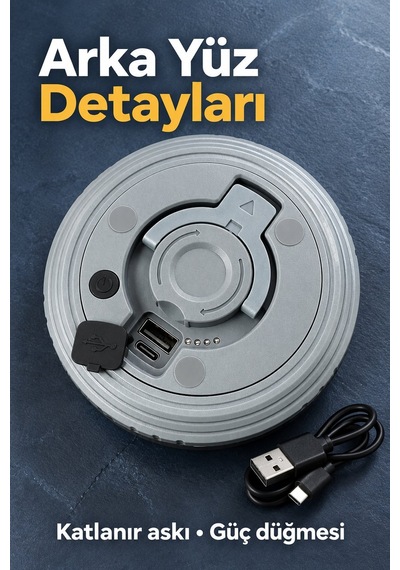 Led Şeritli Kamp Işığı Type C Şarj Girişli Gri