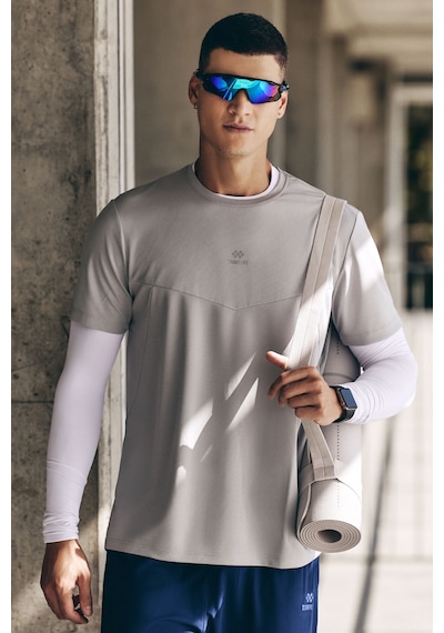 Tommy Life Gri Polyester Nefes Alan Dokulu İnce Esnek Standart Fit Erkek Performans T-shirt - 88391 Gri