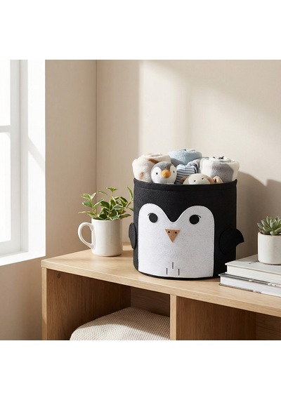 Koçtaş Penguen Desenli Keçe Kutu 25 x 25 Cm Siyah