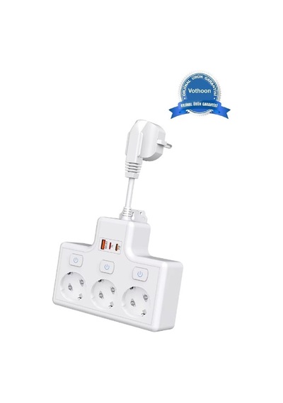 Termal Akım Korumalı 3 Lü Duvar Tipi Priz 1x Usb 2x Type-c Çıkışlı Grup Priz Çoğaltıcı 3500w