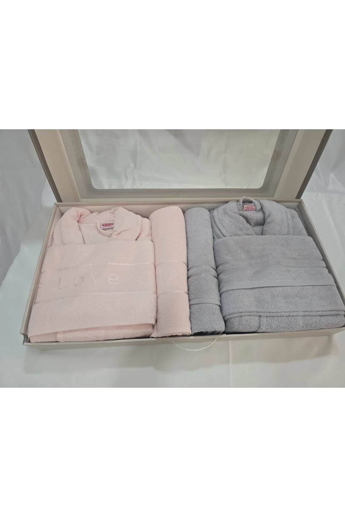 Hobby Bornoz Seti Gri - Açık Pembe
