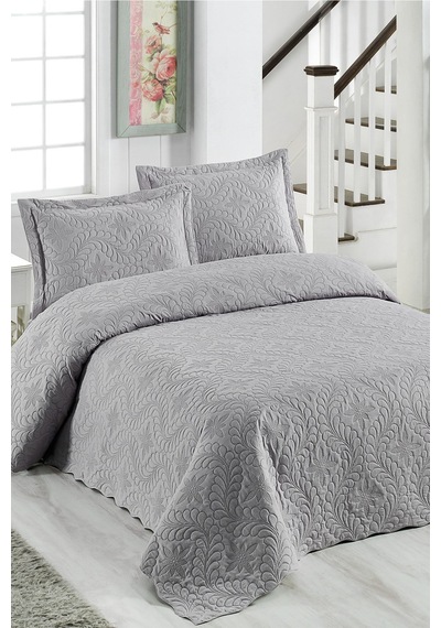 İvy Gri Çift Kişilik Microfiber Kapitone Yatak Örtüsü Nocolor-fed22383