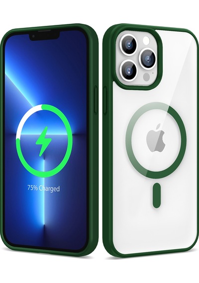 Zore Apple Uyumlu iPhone 13 Pro Max  Magsafe Wireless Şarj Özellikli Silikon Ege Kılıf-k Koyu Yeşil