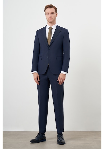 Morven Erkek Lacivert Yünlü Platinium 8-drop Slim Fit Sivri Yaka Takım Elbise Lacivert