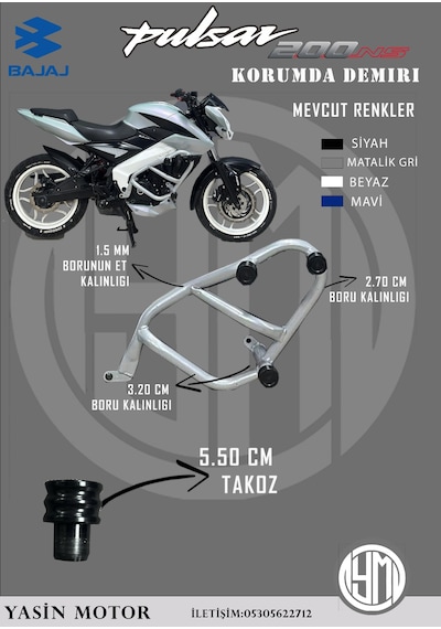 Bajaj Pulsar Ns 200 Özel Üretim Ön Koruma Demiri 3 Takozlu Beyaz