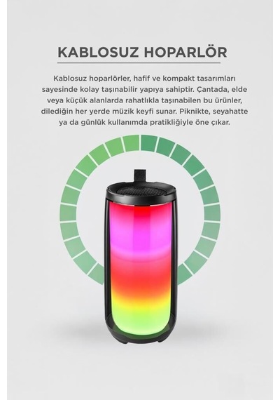 Premium Dinlence Kamp Parti Bluetooth Hoparlör Rgb Işıklı Speaker Pluse5 Siyah