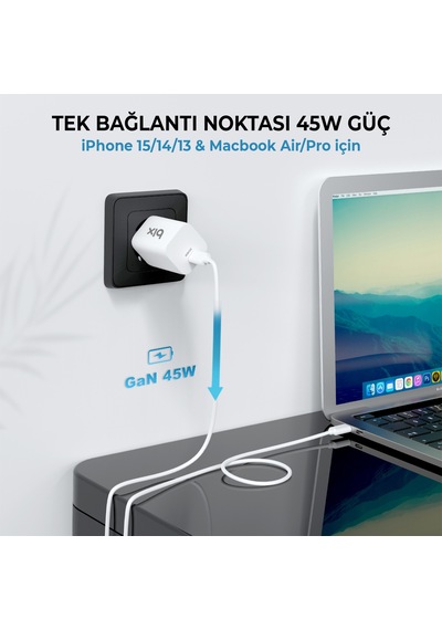 Bix Bx45g Gan Type-c Pd 45w Pps Mini Hızlı Şarj Cihazı Beyaz
