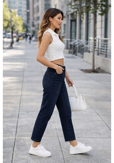 Cedy Denim Kadın Yüksek Bel Soho Boyfriend Jean C599 Lacivert
