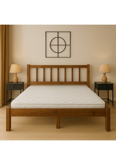 150cm X 200cm Masif Ahşap 2 Kişilik Yuvarlak Çıtalı Başlıklı Karyola Ceviz Rengi 150cm X 200cm Masif Ahşap 2 Kişilik Yuvarlak Çıtalı Başlıklı Karyola Ceviz Rengi