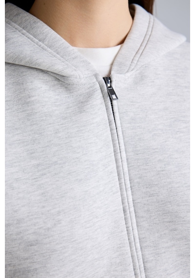 Defacto Relaxed Fit Kapüşonlu Fermuarlı Cepli Skuba Kumaş Basic Sweatshirt Hırka H5571ax26augr93 Gri-gr93