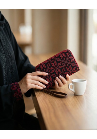 Zaytoon Filistin Geleneksel Kırmızı Nakışlı Çift Fermuarlı Kadın Büyük Cüzdeni 20 X 10 Cm A100026 Kirmizi