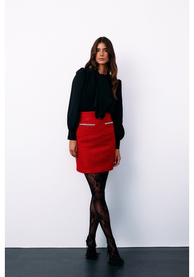 Sateen Aksesuar Detaylı Tüvit Etek - Kırmızı-135153 Kırmızı