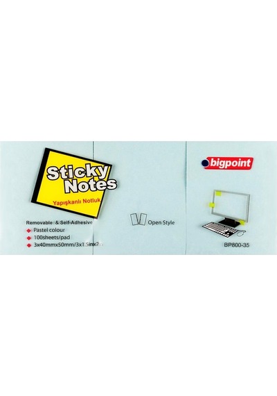 Yapışkanlı Not Kağıdı 3'Lü 40X50Mm Neon Mavi 800-35