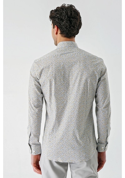 İmza Beyaz Uzun Kollu Baskılı Düğmeli Yaka Cepsiz Biyeli Pamuklu Likralı Slim Fit Gömlek 1004240141-beyaz Beyaz