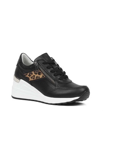 Kadın Siyah Bağcıklı Dolgu Topuklu Deri Sneaker