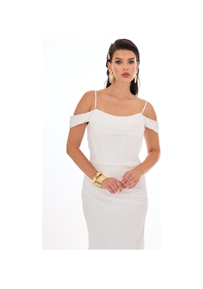 Carmen Kadın Askılı Uzun Şifon Abiye Elbise 58464 Ekru Ekru
