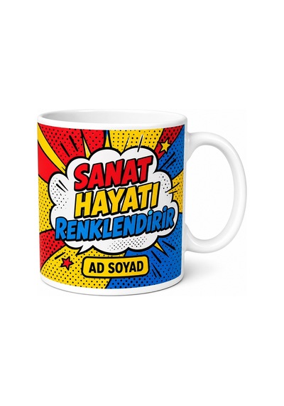 Pop Art Sanatı Sevenlere Çizgi Roman Renkli Kupa Bardak Hediye Beyaz / Çok Renkli
