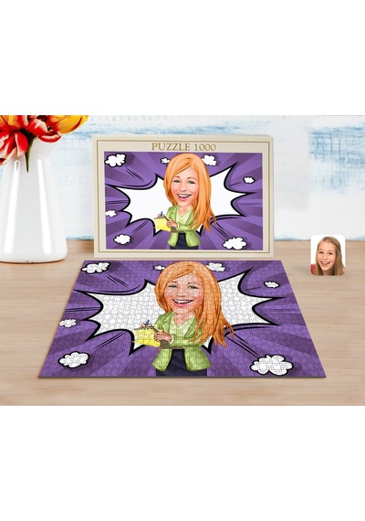 Kişiye Özel Kadın Asistan Karikatürlü 1000 Parça Profesyonel Puzzle-2