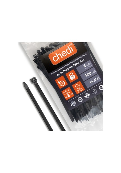 Chedı Kablo Bağları, 15 Cm 100'lü Paket Çok Amaçlı Kullanım, Premium Kalite Siyah Kablo Klipsi