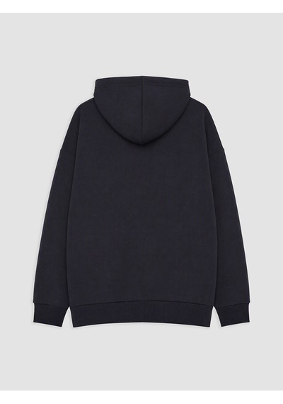 Lcw Modest Lacivert Kapüşonlu Oversize Kadın Kalın Fermuarlı Sweatshirt