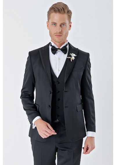 İmza Siyah Desenli Armürlü Çıkarılabilir Kırlangıç Yaka 6 Drop Slim Fit Smokin Damatlık Takım 1001230213-Siyah İmza Siyah Desenli Armürlü Çıkarılabilir Kırlangıç Yaka 6 Drop Slim Fit Smokin Damatlık Takım 1001230213-Siyah