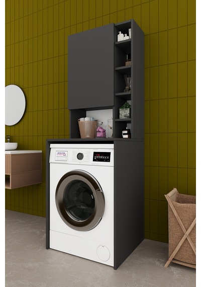 Asra Trend Çamaşır Makinesi Üstü Banyo Dolabı BD-02 %100 MDF Kapaklı Organizer Raf Antrasit Asra Trend Çamaşır Makinesi Üstü Banyo Dolabı BD-02 %100 MDF Kapaklı Organizer Raf Antrasit