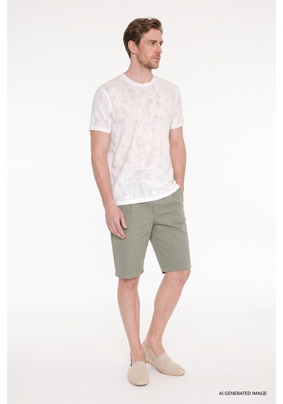 Ac&co Erkek Hakı Pamuklu Slim Fit Beli Bağlamalı Yan Cepli Esnek Şort Haki