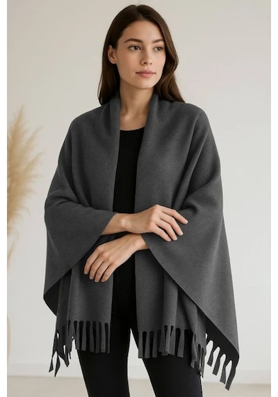 Elif Mira Unisex Polar Omuz Şalı 70x180 Cm Kışlık Sıcak Şal Elegantwarm Antrasit