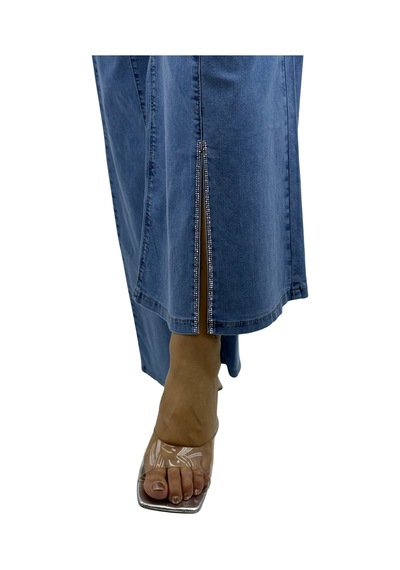 Büyük Beden Denim Taşlı Bol Paça Detaylı Kadın Pantolon Mavi