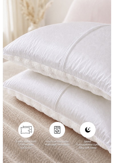 Bubble Kürklü Peluş 2'li Yastık Kılıfı 50x70 Cm Tavşan Tüyü Yumuşak Supersoft Dekoratif Krem