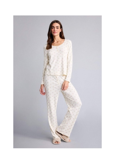 Defacto Pijama Takımı Desenli Üst Alt G7684ax26spbg144 Bej-bg144
