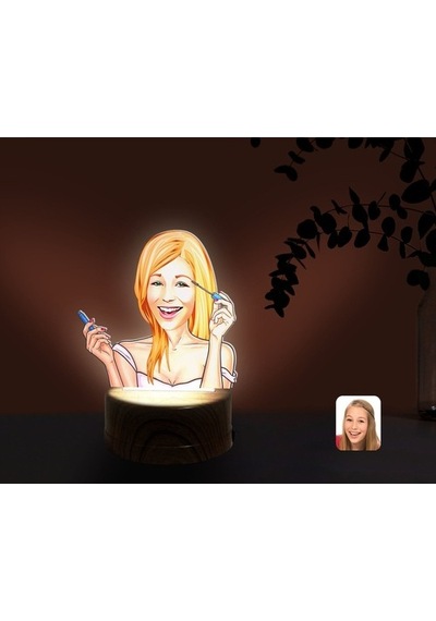 Kişiye Özel Kadın Karikatürlü Dekoratif 3D Biblo Led Işıklı Gece (481497193)