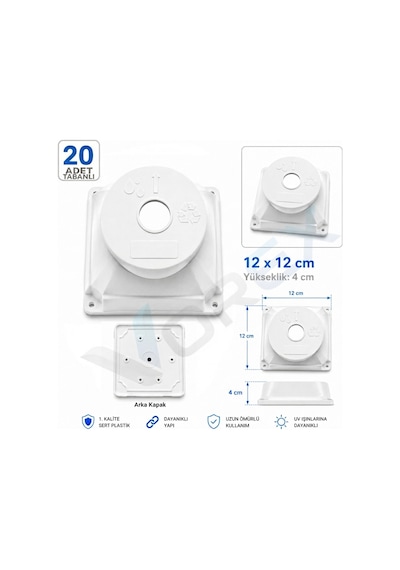 Vorex 20 Adet 12x12 Cm Kare Kamera Buatı Beyaz Sert Plastik Uv Dayanıklı Arka Kapaklı