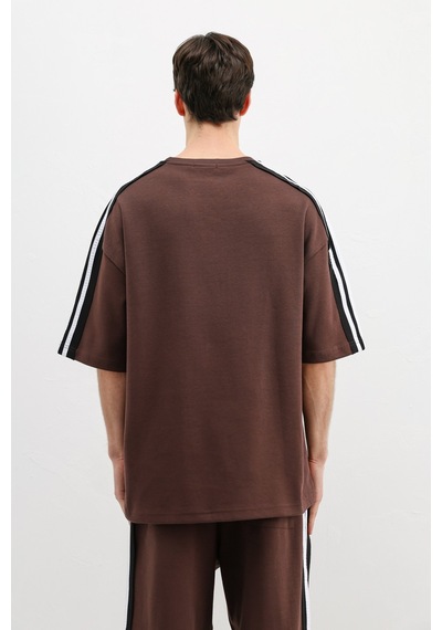 Oversize Baskılı Eşofman Takım V90-22 Kahverengi