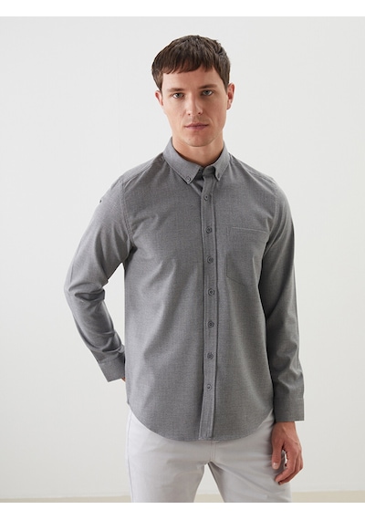 Lcwaıkıkı Classic Gri Regular Fit Armürlü Cepli Erkek Gömlek